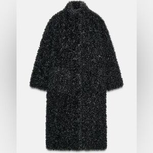 Zara Women Long Faux Shearling Coat Zw Collection Taupe Grey in Medium